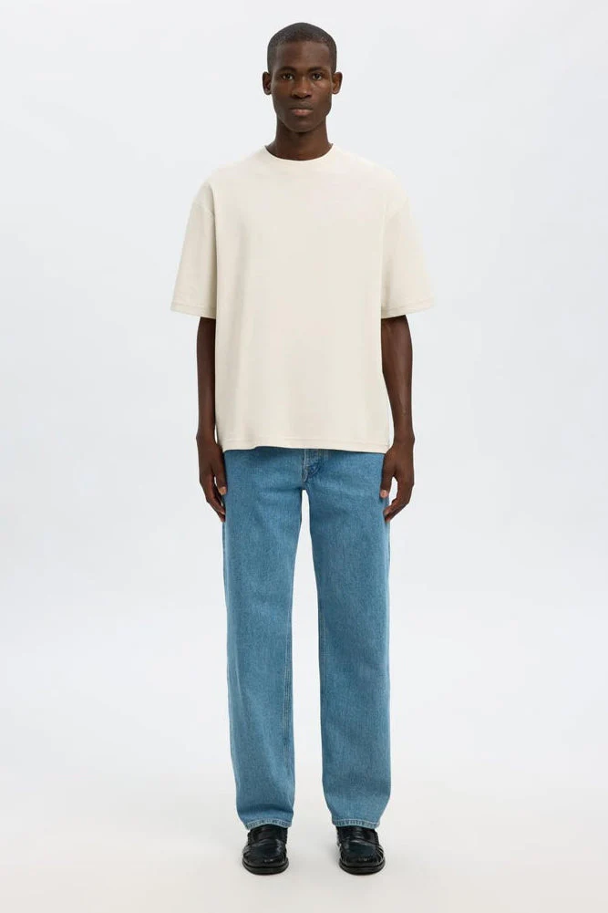 Selected Loose Oscar SS O-Neck Tee Oatmeal - Image 2