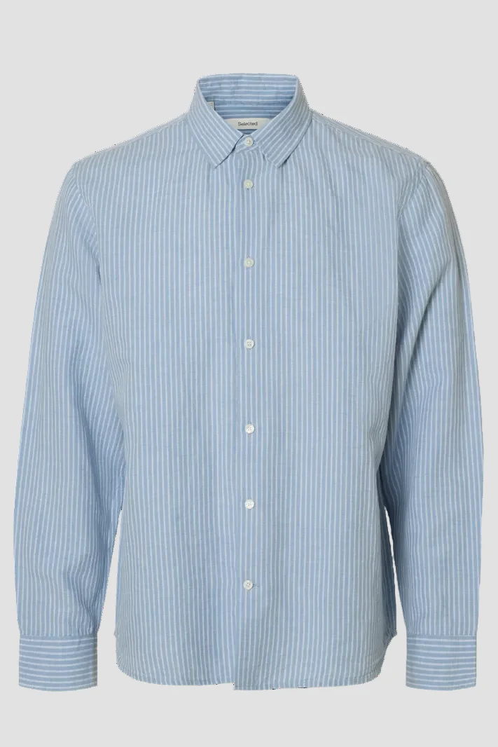Selected Regclay Linblend LS Shirt Dusty Blue - Image 4