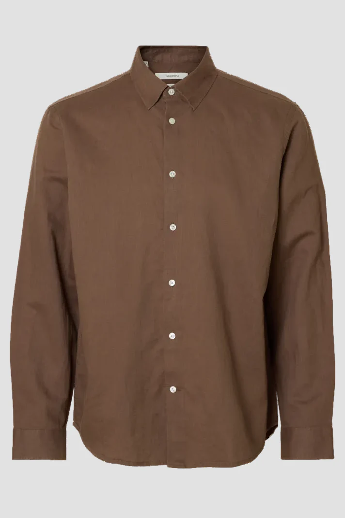 Selected Regclay Linenblend LS Shirt Chocolate Chip - Image 3