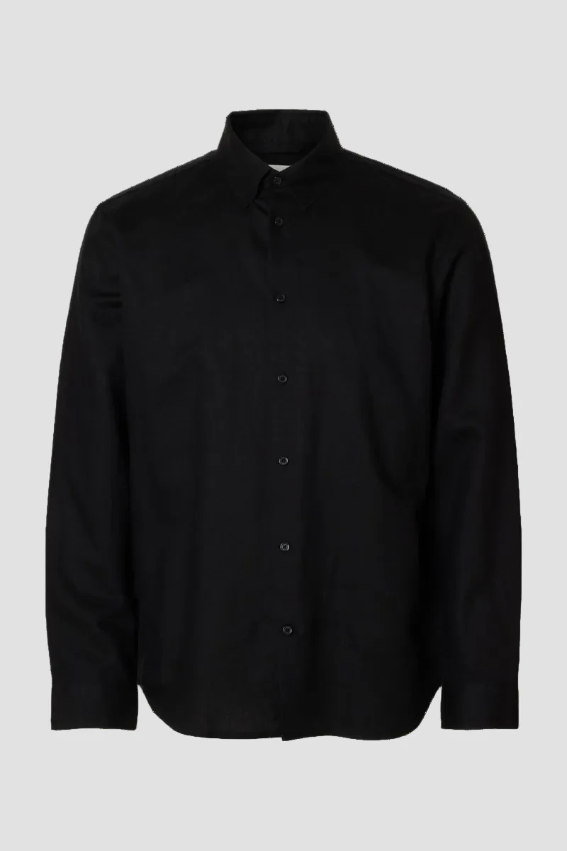 Selected Regclay Linenblend LS Shirt Black - Image 5