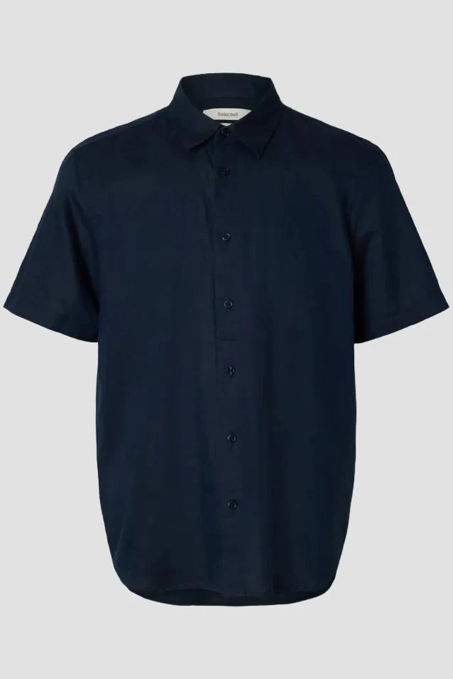 Selected Clay Linenblend SS Shirt Sky Captain - Image 6