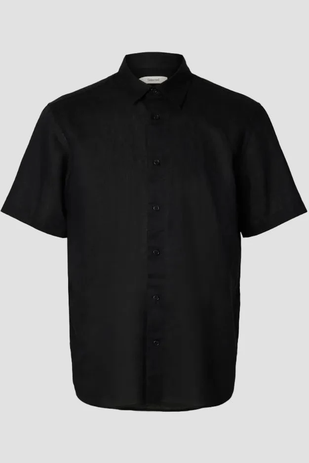 Selected Clay Linenblend SS Shirt Black - Image 6
