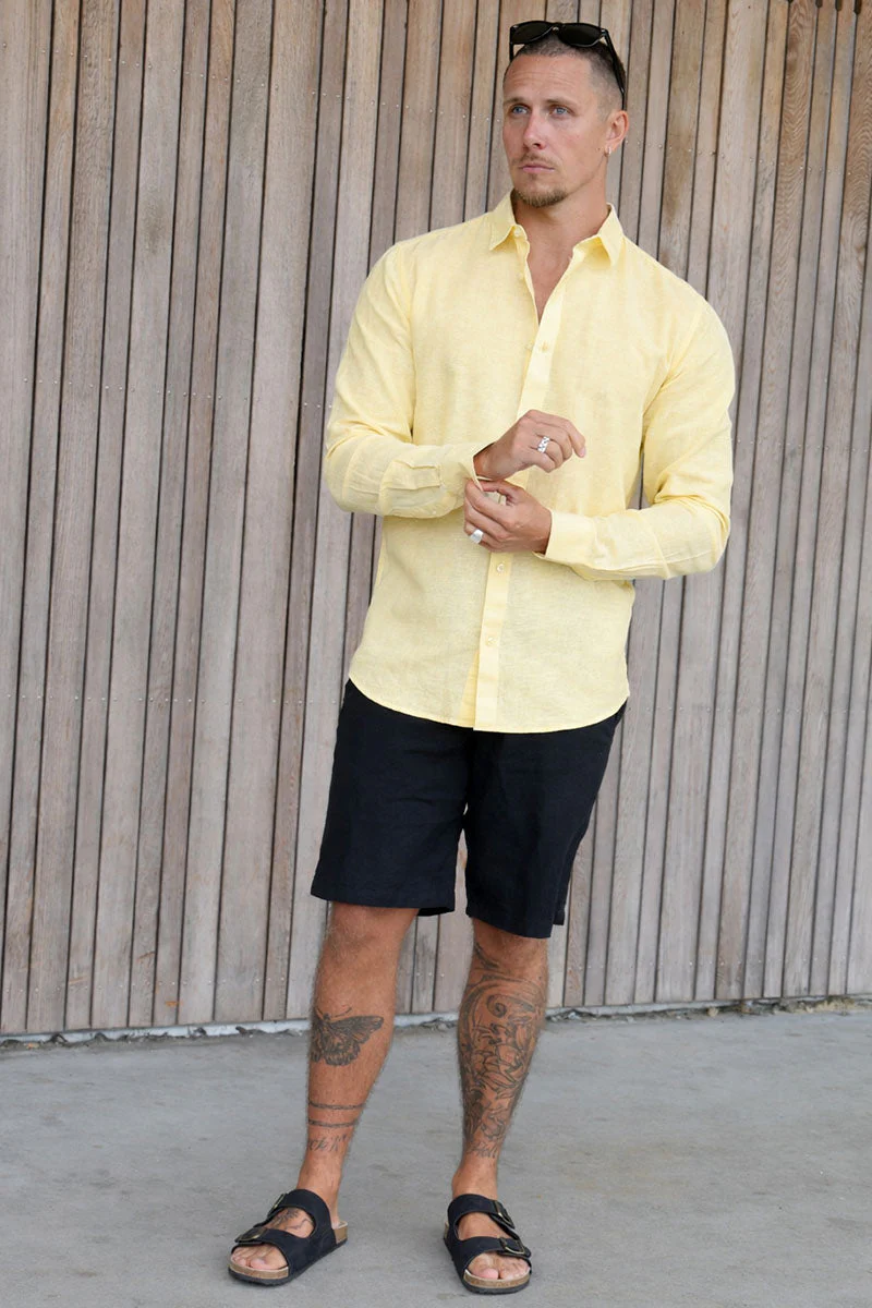 Only & Sons Caiden Life LS Solid Linen Blend Shirt Pastel Yellow - Image 2