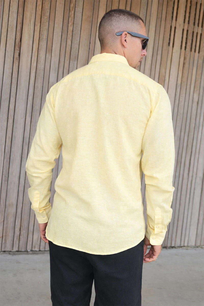 Only & Sons Caiden Life LS Solid Linen Blend Shirt Pastel Yellow - Image 3