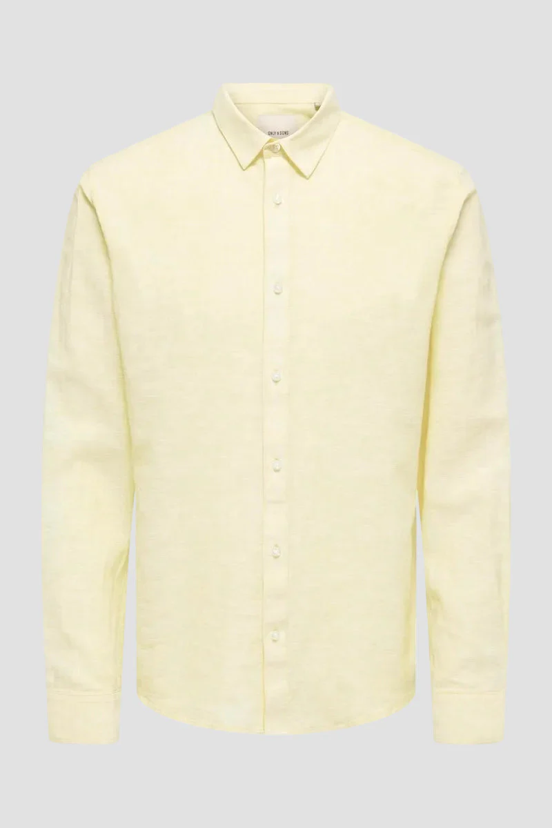 Only & Sons Caiden Life LS Solid Linen Blend Shirt Pastel Yellow - Image 4