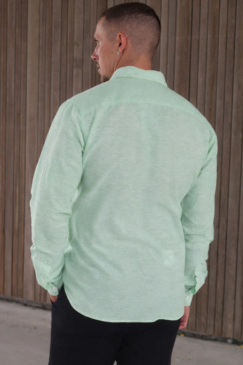 Only & Sons Caiden Life LS Solid Linen Blend Shirt Quiet Green - Image 3