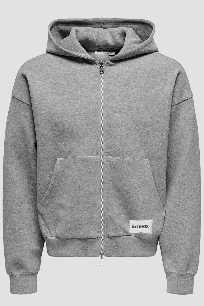 Only & Sons Goyle Boxy Zip Hoodie Medium Grey Melange - Image 2