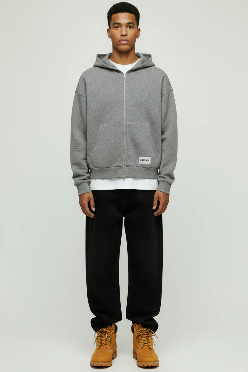 Only & Sons Goyle Boxy Zip Hoodie Medium Grey Melange - Image 3