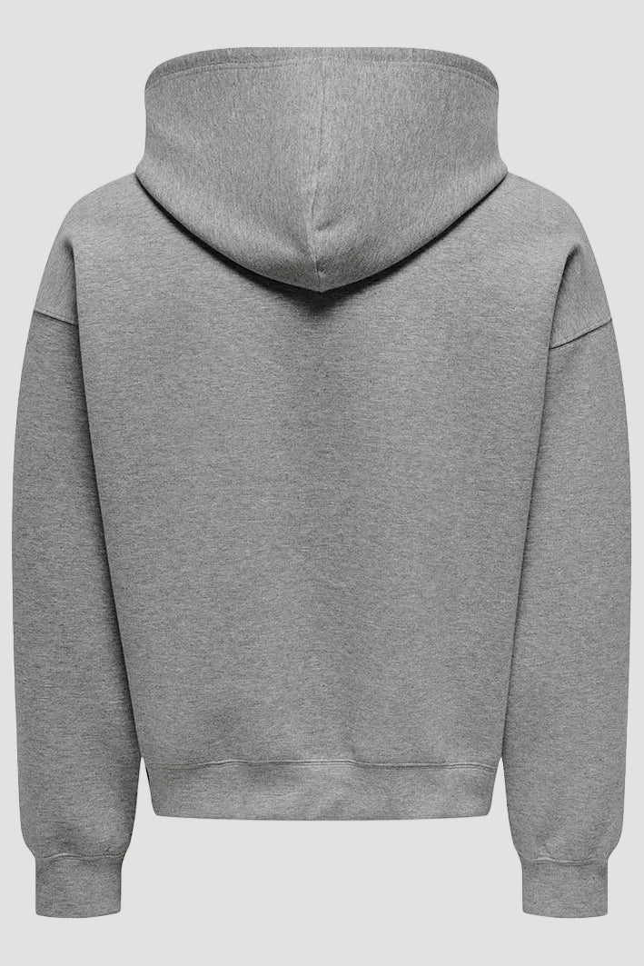 Only & Sons Goyle Boxy Zip Hoodie Medium Grey Melange - Image 4