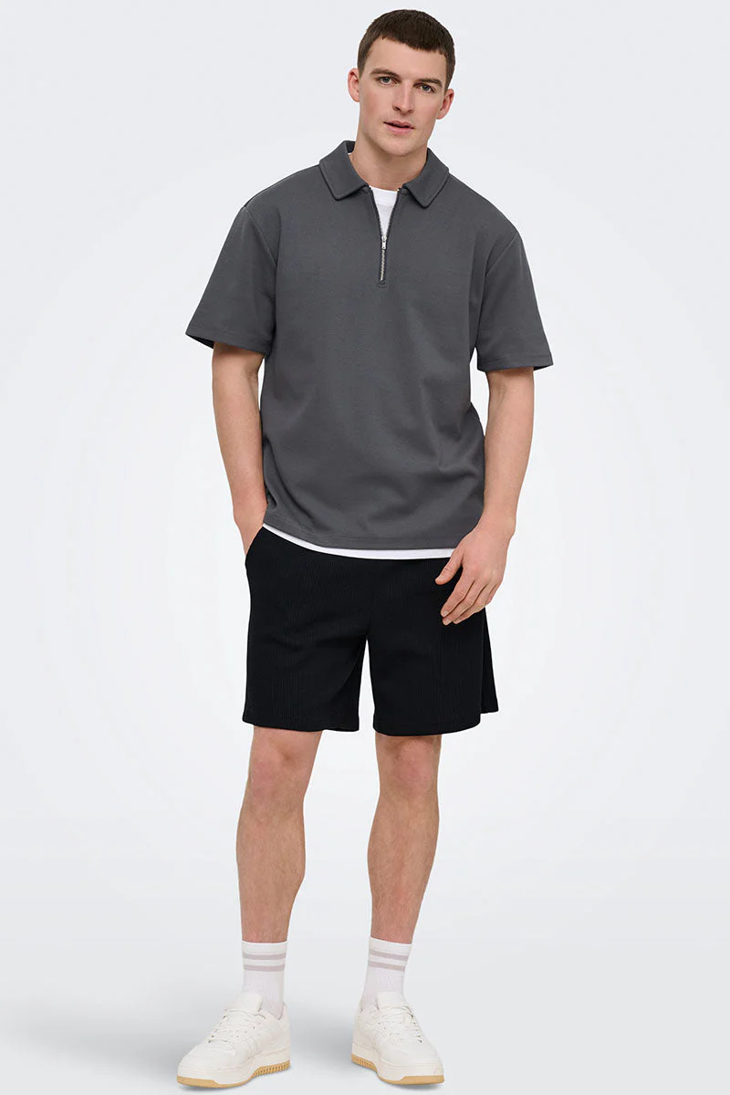 Only & Sons New Kodyl Relaxed Fit SS Half Zip Polo Grey Pinstripe - Image 2