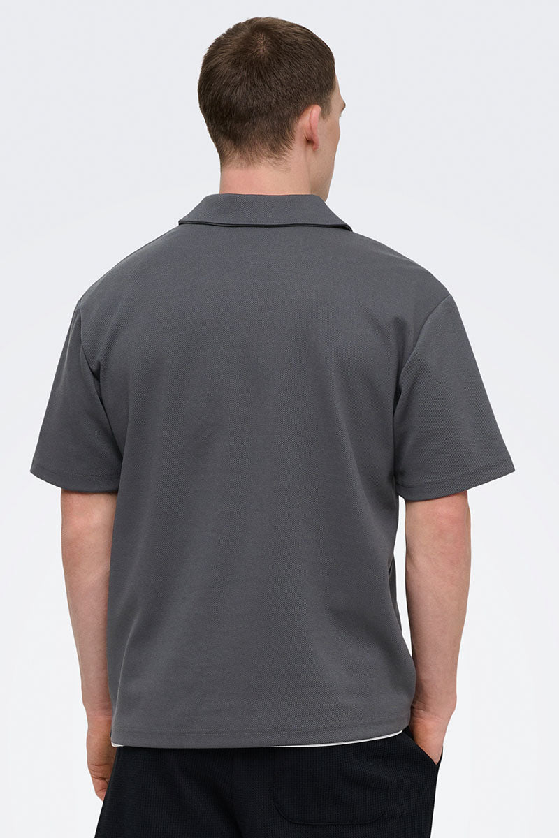 Only & Sons New Kodyl Relaxed Fit SS Half Zip Polo Grey Pinstripe - Image 4