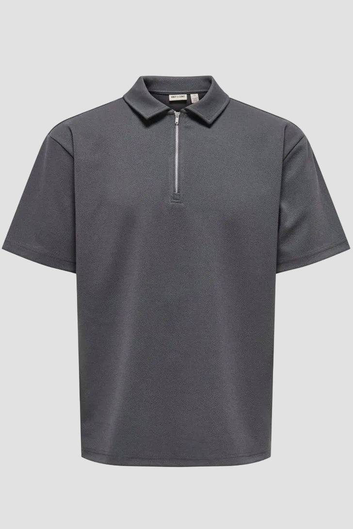Only & Sons New Kodyl Relaxed Fit SS Half Zip Polo Grey Pinstripe - Image 5
