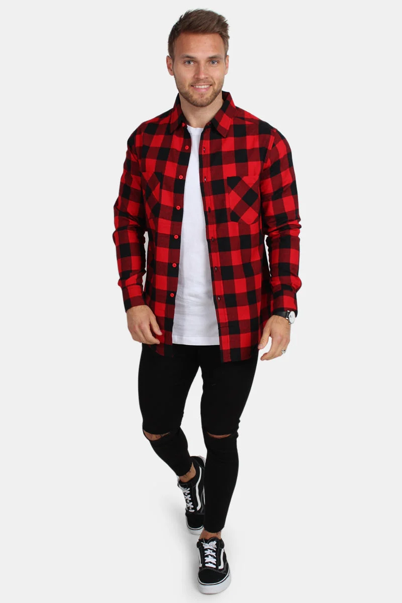 URBAN CLASSICS Checked Flanell Shirt Red/Black - Image 3